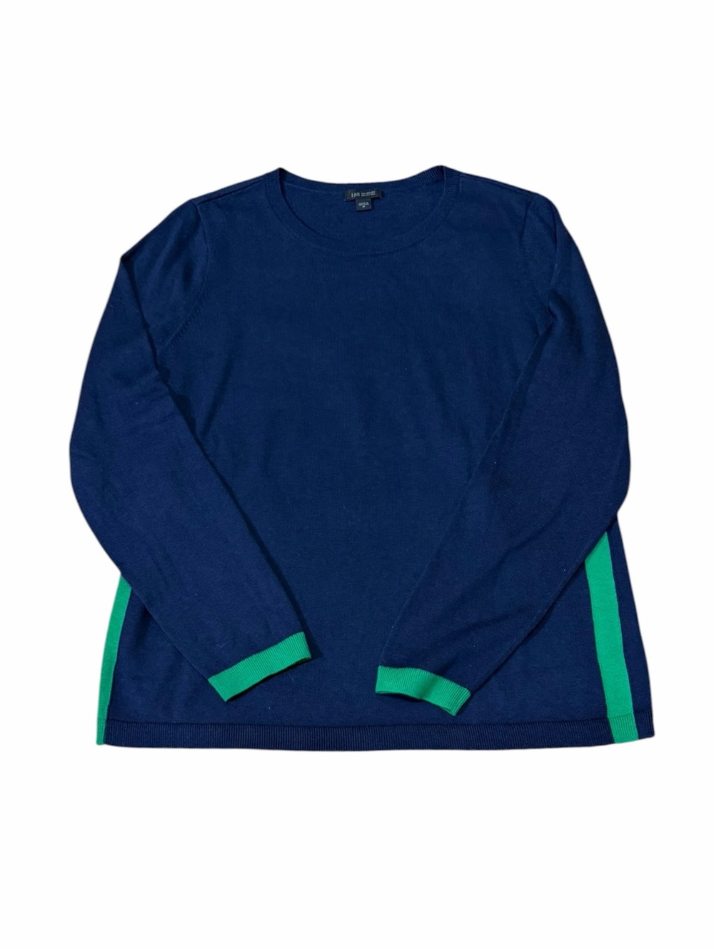 J. Jill Navy Blue & Green Colorblock Crewneck Sweater Size M Medium Knit